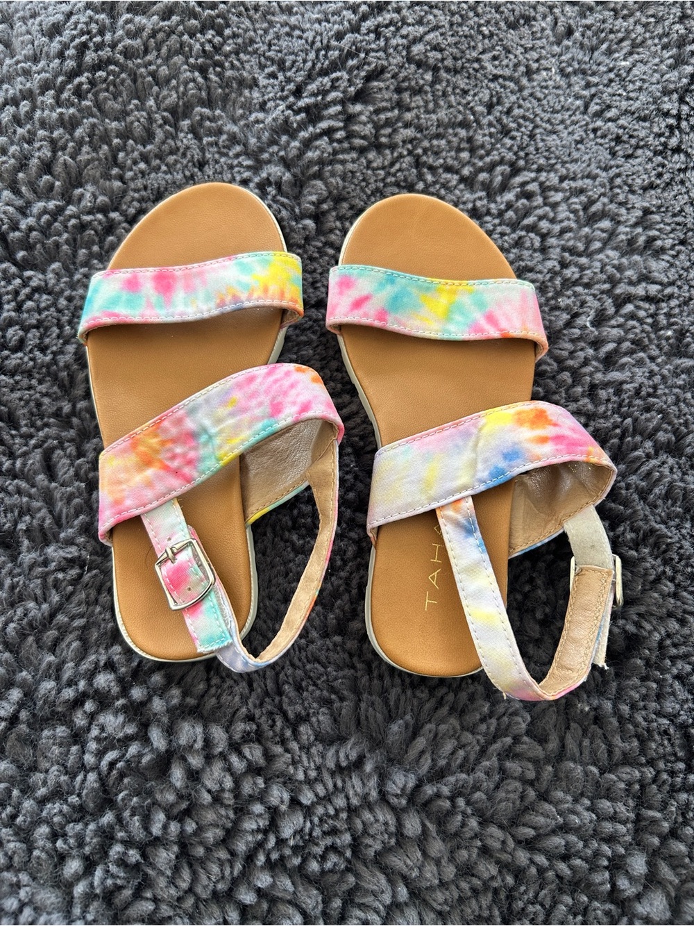 Tahari Kids Tie-Dye Strap Sandals in Pink, Yellow, Blue